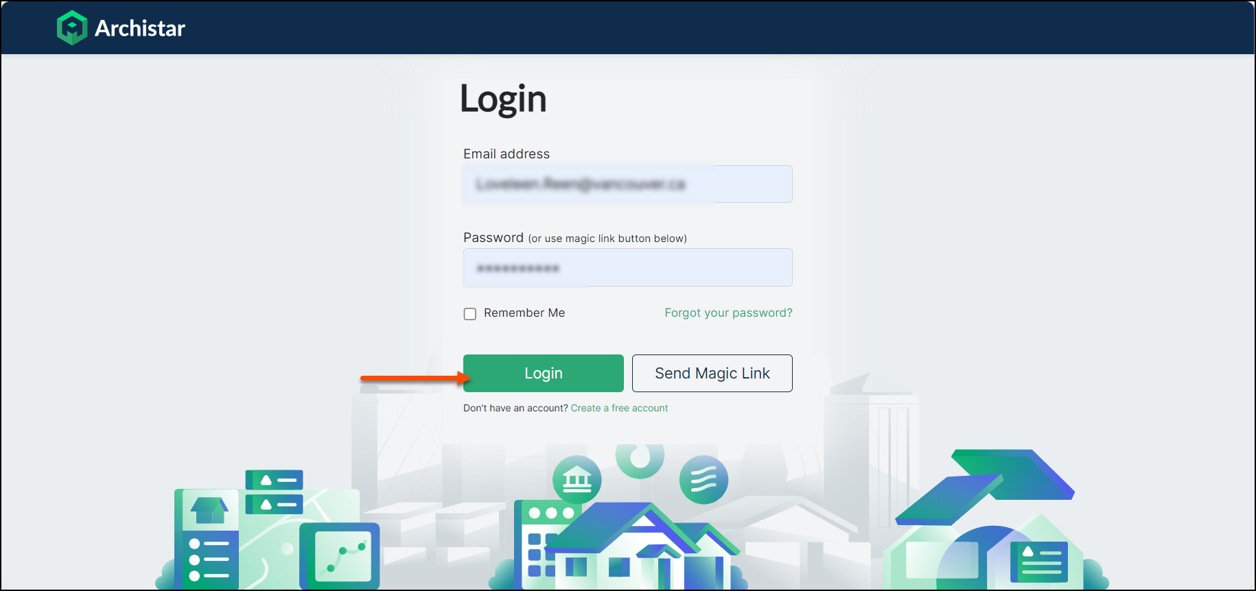 Archistar login form