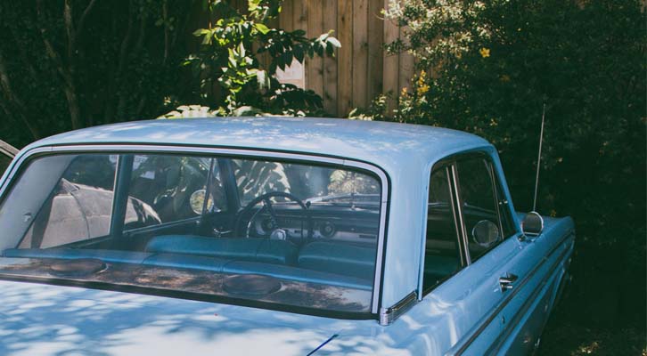 Car parked in backyard