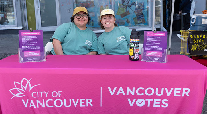 Angela Poulin, Election Outreach Worker and Haley Cairns, Outreach and Communications Coordinator at Carnegie’s National Indigenous People’s Day Block Party event