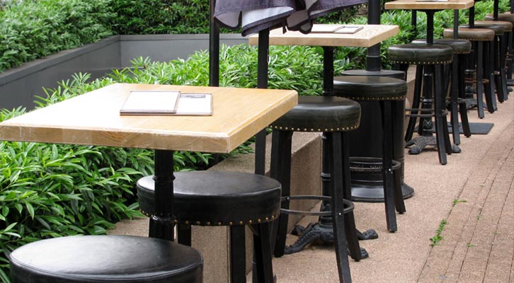 Tables and chairs on a patio