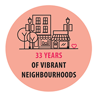 Illustration of businesses - 33 years of vibrant neighbourhoods