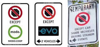 3 different types of parking signs that apply to car share vehicles