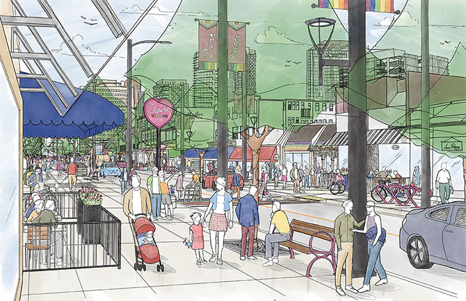 Artist rendering of public space in Davie Village