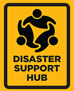 Yellow Disaster Support Hub sign