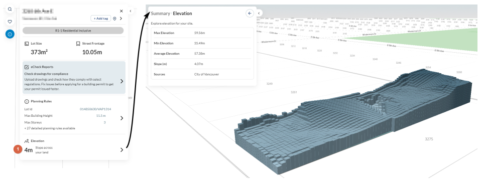 'Elevation' panel and 3D diagram