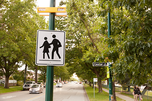 Flashing beacon at a crosswalk