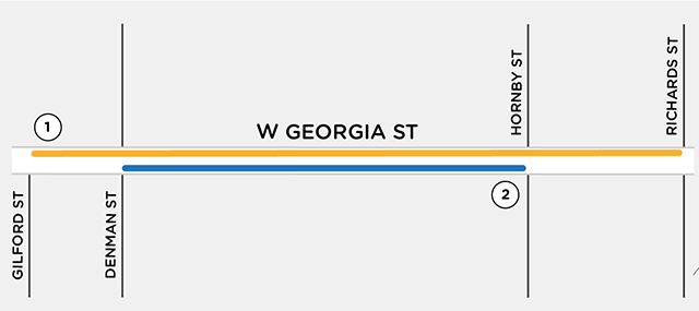 Map of changes on West Georgia and Burrard streets