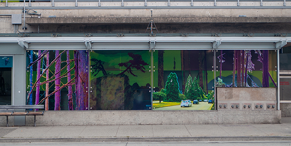 Landmark: Sequoia Symbiosis by Hank Bull, featured on a glass wall at the King Edward Station