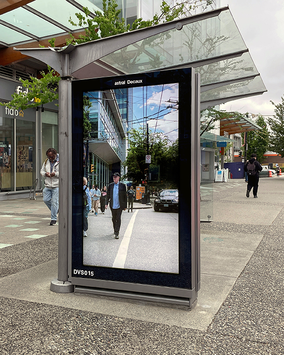 Ian Wallace's My Hero's in the Street (Self-portrait) displayed on a bus shelter