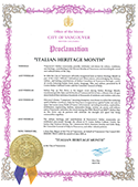 2026 signed proclamation for Italian Heritage Month