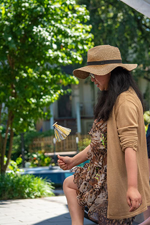 A participant kicks a sipa during a performance of laro na tayo – let's play.