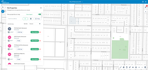 List view for the 'My Properties' list leaves room for the map
