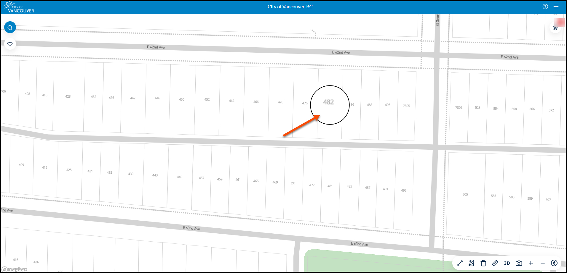 Map with property parcels and streets