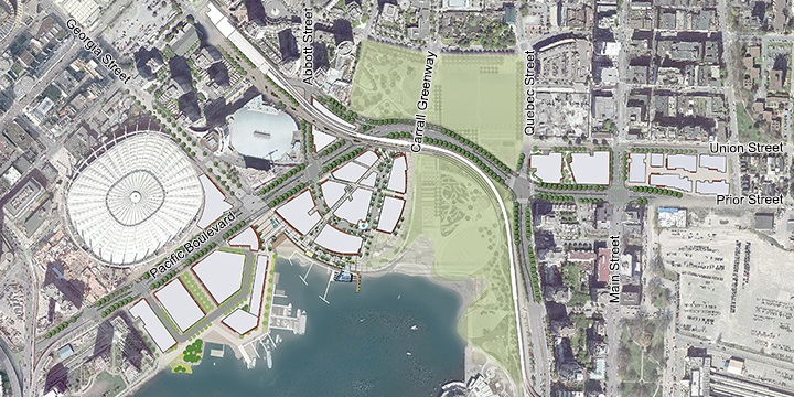 Northeast False Creek proposed street network without the viaducts