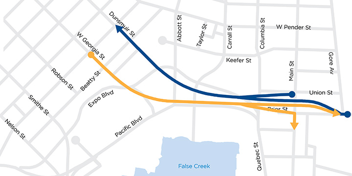 Today, travel routes between Prior and Georgia / Dunsmuir use the viaducts