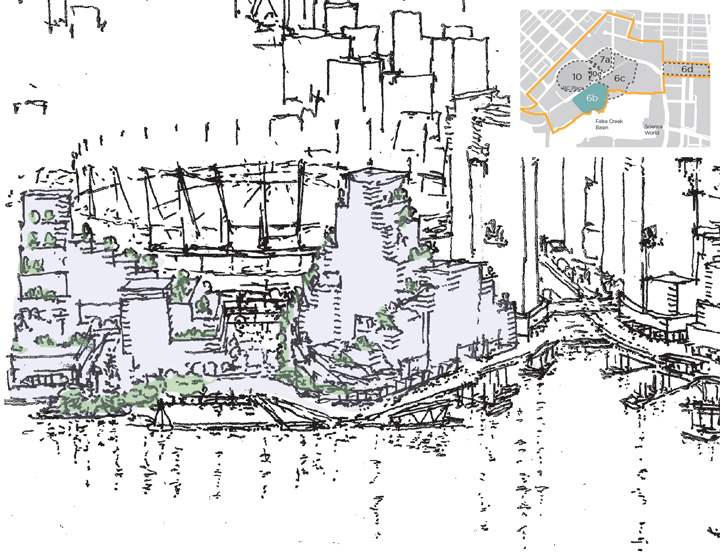 A sketch of sub-area 6B, the Plaza of Nations site in Northeast False Creek