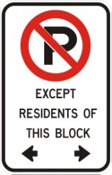 No parking except residents of the block sign