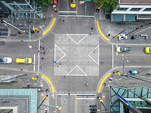 Aerial view of pedstrian scramble