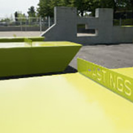 A ping pong table in an outdoor recreation area