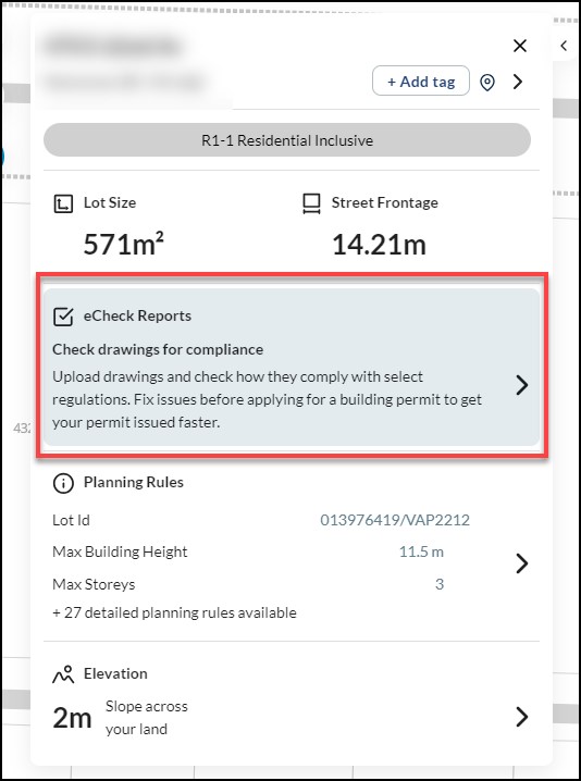 Select a site eCheck Reports panel highlighted