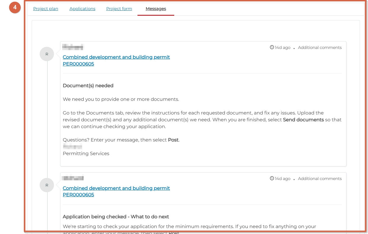 Messages tab with updates from our staff