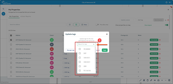 Update tags popup