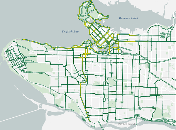 Static image of Vancouver Bike Network map