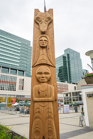 Close up of Zac George’s Syewá:l (Ancestors) house post