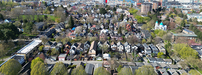 Aerial view of a neighbourhood in Vancouver