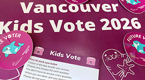 Signage and stickers for the Kids Vote for the 2026 election