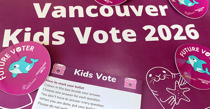 Signage and stickers for the Kids Vote for the 2026 election