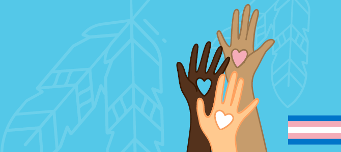 Illustration of four raised hands with different skin tones and heart symbols, representing diversity, inclusion, and support for 2SLGBTQIA+ communities.