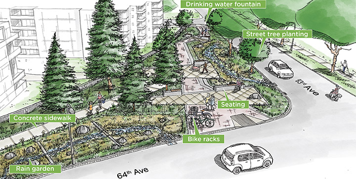 Sketch of 63rd Avenue and Yukon after the boulevard improvements