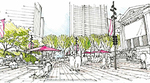 Concept illustration of the plaza at 800 Robson Concept illustration of the plaza at 800 Robson