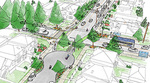 Adanac Street and Rupert Street intersection showing new traffic calming features, bike lanes, crosswalks, and improved pedestrian crossings.