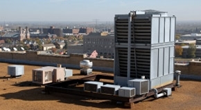 Commercial air conditioning unit on roof of building