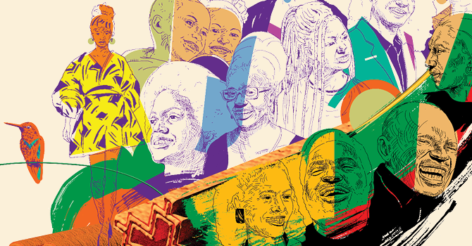 Artwork by Yaimel Lopez Zaldivar showing Black unity, heritage, and pride using Pan‑African colours and African cultural symbols.