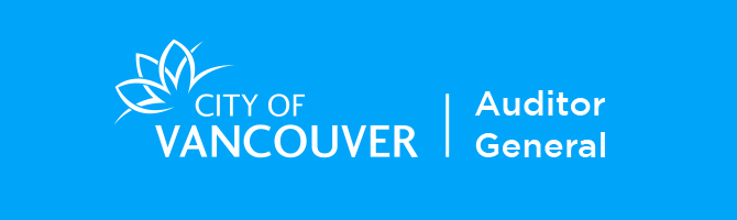 Blue banner with Auditor General text and City of Vancouver logo.