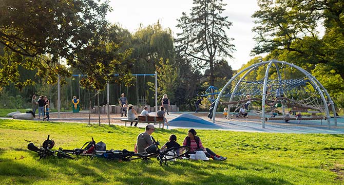 The grassy knoll and renovated playground at Beaconsfield Park.