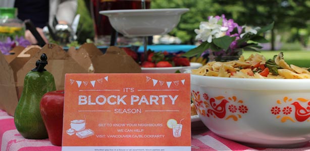 Block party invitation and food on the table