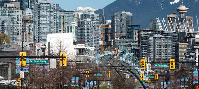 Vibrant Intersection in Downtown Vancouver