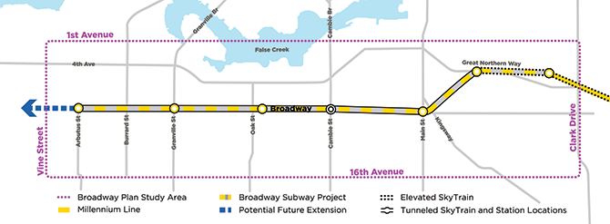 A map of the Broadway Plan area