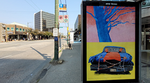 Chain and Go Justice by Marcus Bowcott displayed on a transit shelter 