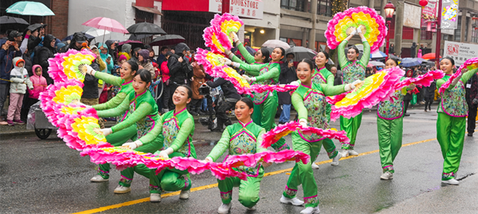 Girls dance at the Chinatown Lunar New Year parade