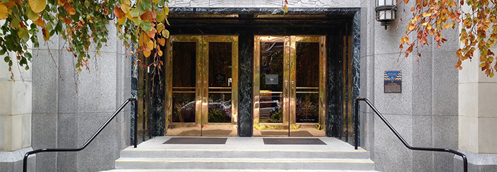 The doors of City Hall in Vancouver