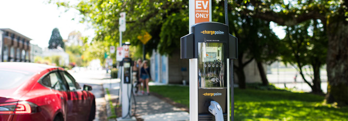 Electric car recharging station in Vancouver. Electric car recharging station in Vancouver.