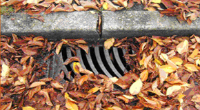 One way to prevent flooding is to keep storm drains clear of leaves and debris.