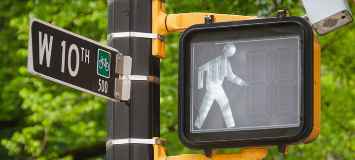 Crosswalk walk signal at West 10th Ave