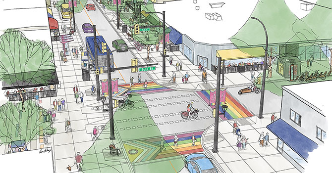 Aerial view of Davie Village rendering