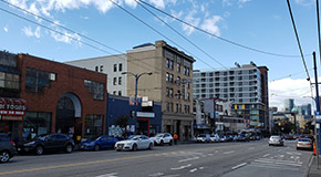 Street in the Downtown Eastside with cars